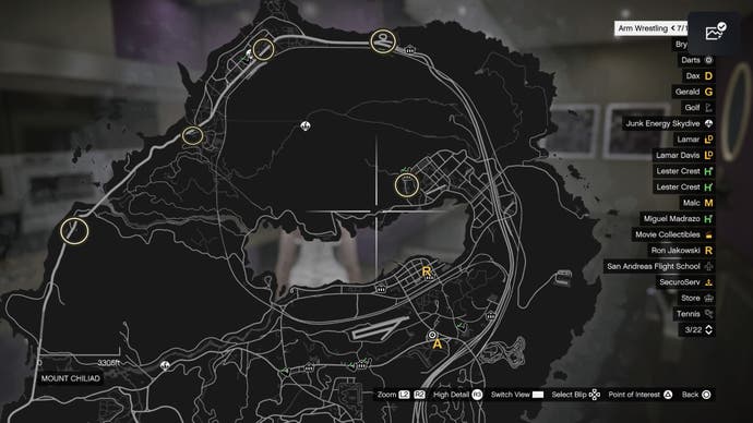 GTA Online, el mapa del norte mostrando las ubicaciones de la Gun Van.